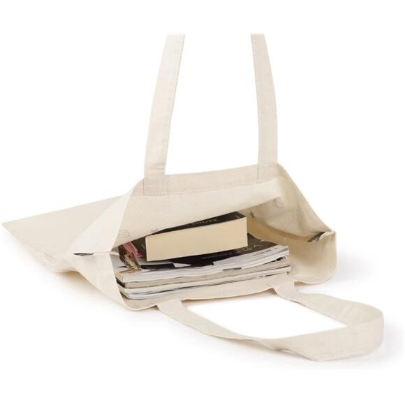 Canvas Tote Bag for Women, Reusable Cotton Tote Bag for Grocery, Shopping, Beach - Picture 4 of 6